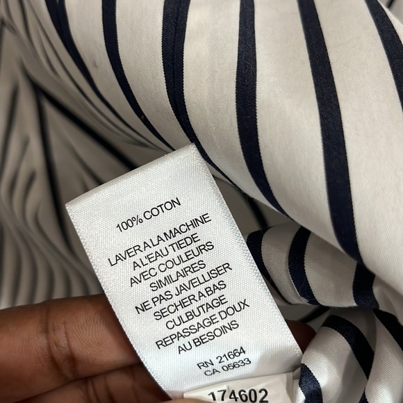 Fox Croft NYC Blue White Striped 3/4 Sleeve Button Down Blouse Non Iron - Picture 6 of 8